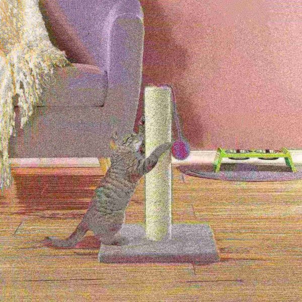 Pet Adobe Scratching Post with Sisal Rope, Toy, and Paw Shaped Base Interactive Play for Cats /Kitten |17-inch 466789MEC